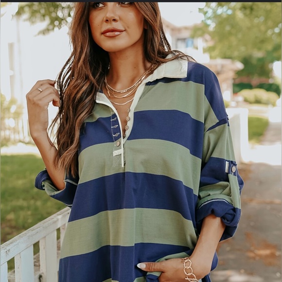 Free People Tops - Free People Women's Peyton Rugby Henley Striped Top Size L